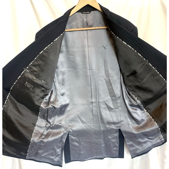 Paul Smith Mens Mohair Wool Blazer Suit Jacket 46 L Navy Pinstripe Pants Italy - Picture 7 of 14